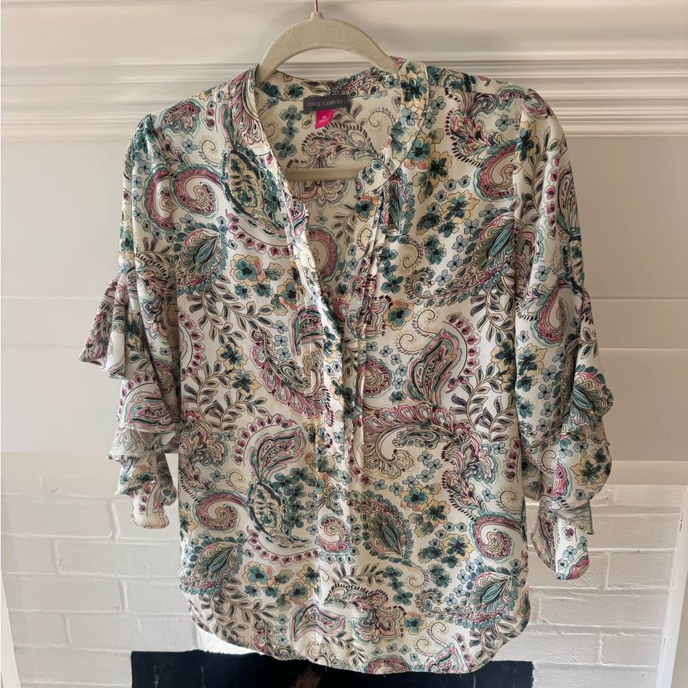 Vince Camuto Multicolor Paisley Ruffle Blouse